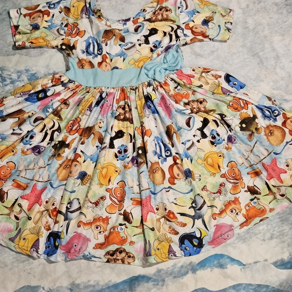 Under The Sea Milksilk Twirl Dress Girls Size 7/8‎ Ocean Sea Life